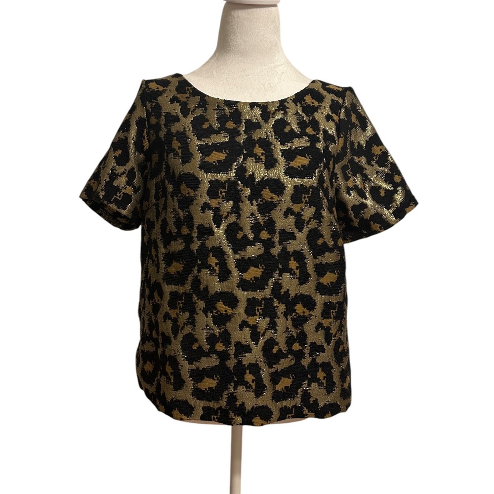 Anthropology Hutch small animal print brocade metallic‎ bow dressy girlhood top